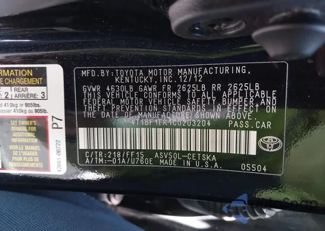 2012 Toyota Camry Se z USA, uszkodzony, nr VIN 4T1BF1FK1CU203204